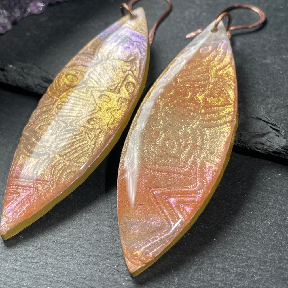 Tribal Painted Pink and Orange 
Surfboard Boho Earrings - Picture 13 of 16